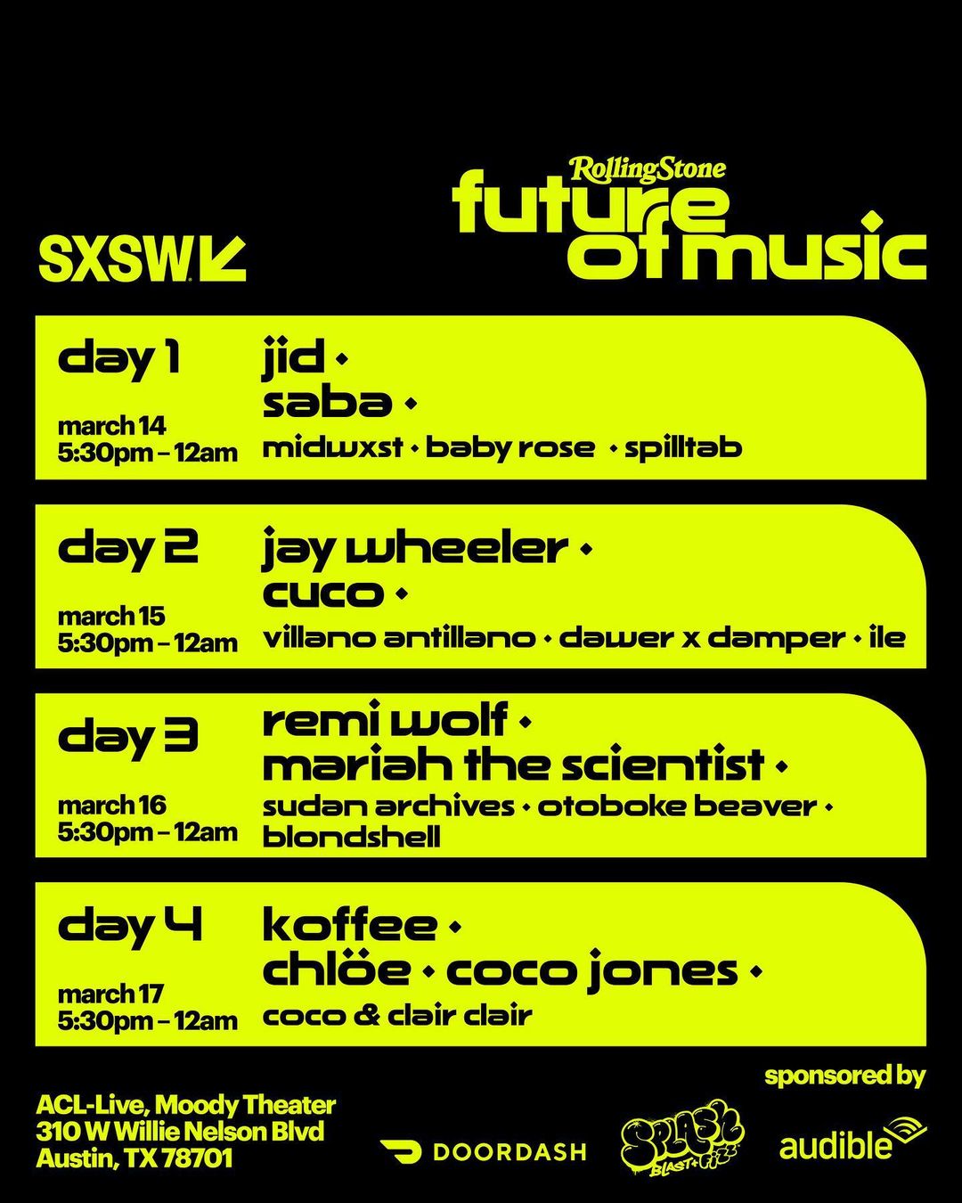 Rolling Stone Future of Music w/ JID, SABA and more at 3ten Austin City