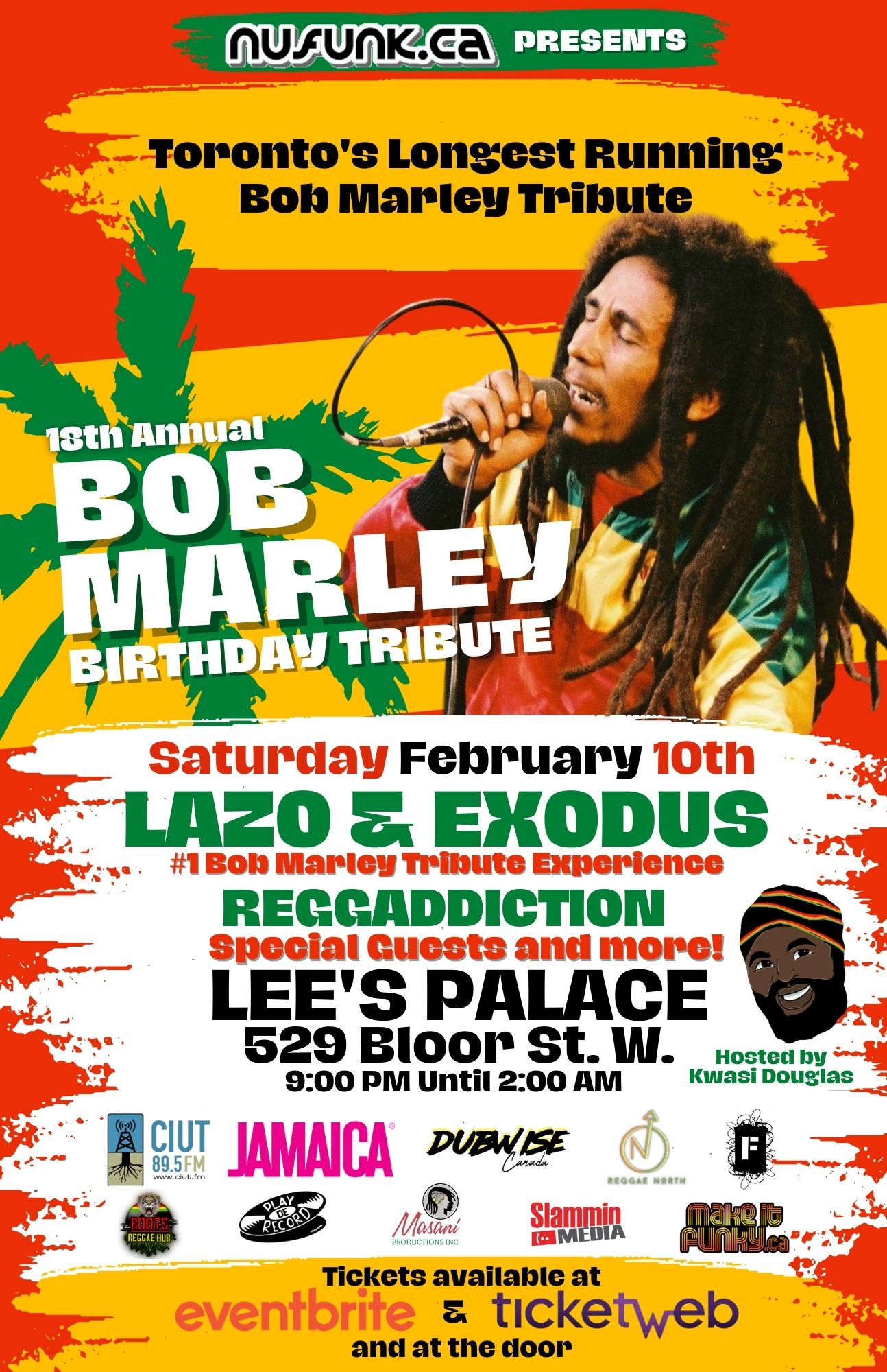 Annual Bob Marley Birthday Tribute at Lee's Palace on Sat, Feb 10th