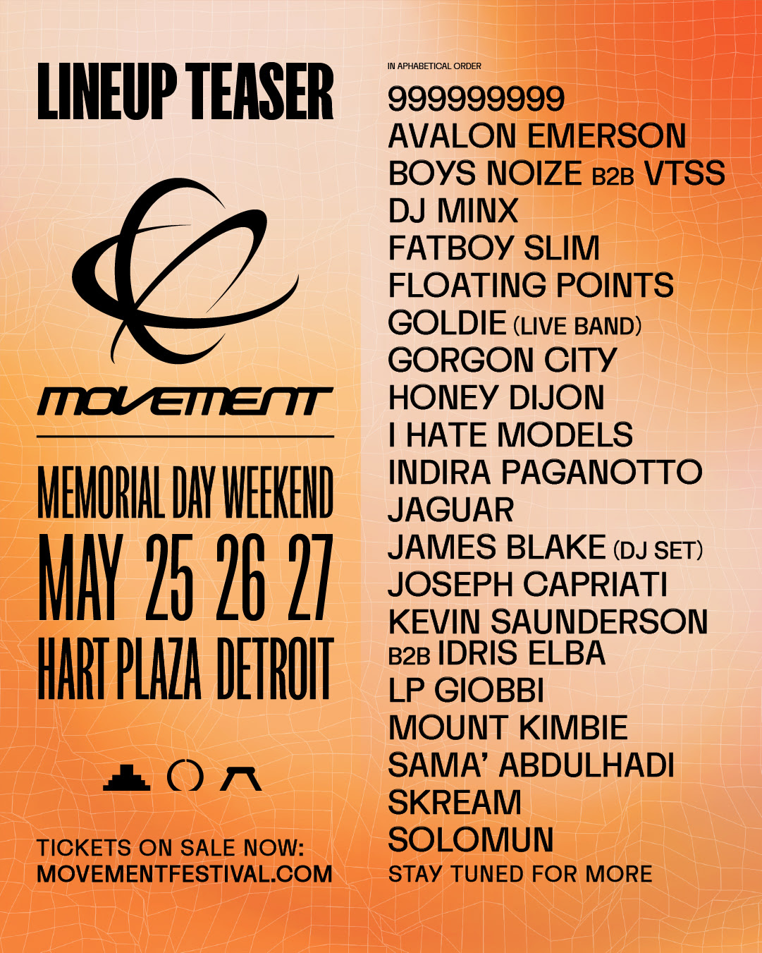 Movement Music Festival 2024 at Hart Plaza on Sat, May 25th, 2024 200 pm